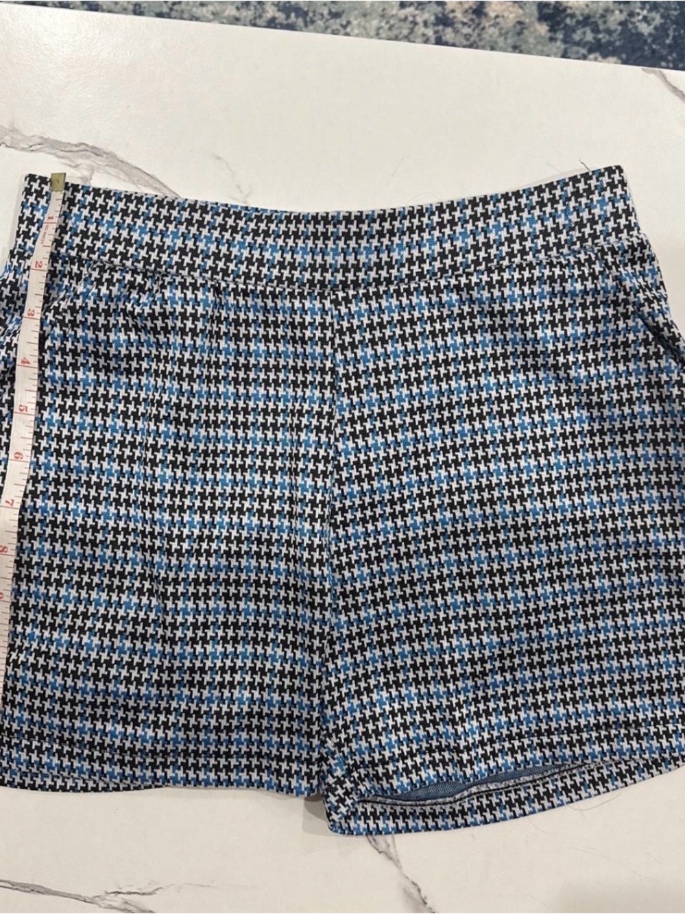 Tailored Houndstooth Bermudas in Blue, Black & White